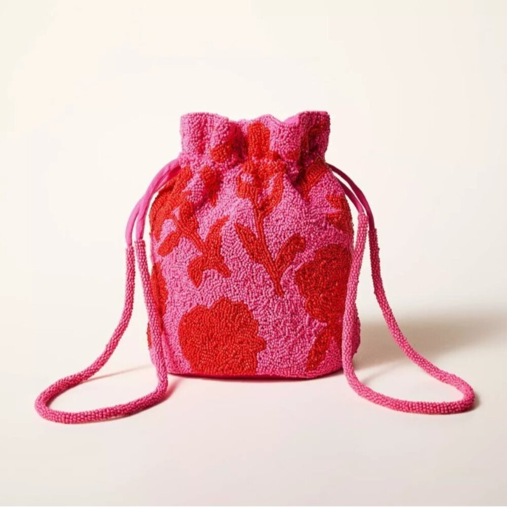 Kate Spade New York x Target Beaded Rose Drawstring Bucket Bag, Pink with Red